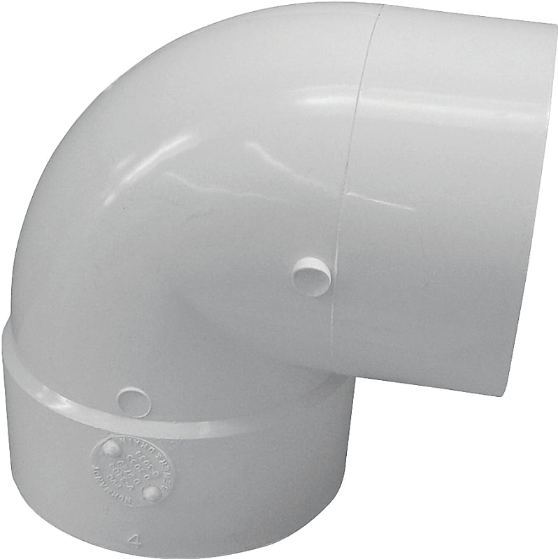 Canplas 414157BC Short Turn Pipe Elbow, 6 in, Spigot x Hub, 90 deg Angle, PVC, White