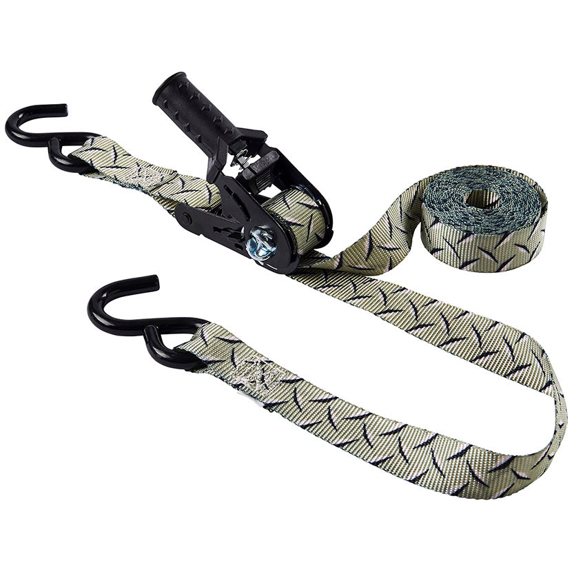 Keeper 47383 Tie-Down Strap, 1 in W, 12 ft L, Gray, 500 lb Working Load, S-Hook End