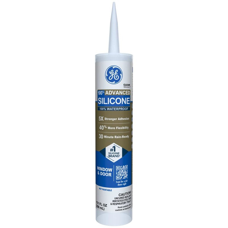 GE Advanced Silicone 2 2811092 Window & Door Sealant, Clear, 24 hr Curing, 10.1 fl-oz Cartridge