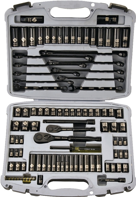 Stanley 92-839 Socket Set, Vanadium Steel, Chrome, Black, Specifications: 1/4, 3/8 in Drive Size