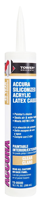Tower Sealants ACCURA TS-00300 Silicone Caulk, Clear, 7 to 14 days Curing, 40 to 140 deg F, 10.1 fl-oz Tube