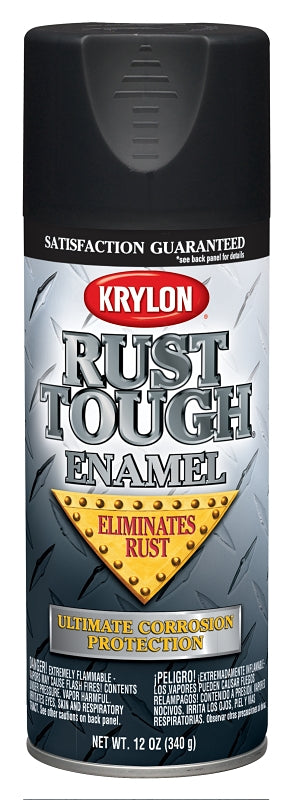 Krylon Rust Tough K09218007 Rust Preventative Spray Paint, Flat, Black, 12 oz, Can