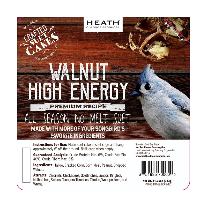 Heath DDC6-12 Wild Bird Seed, Crafted Suet, Cake, 11.75 oz, Pack