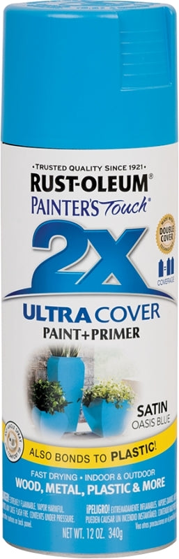 2X Ultra Cover 334085 Spray Paint, Satin, Oasis Blue, 12 oz, Can