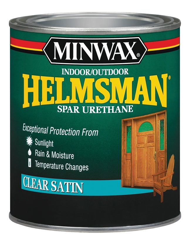Minwax Helmsman 63205444 Spar Urethane Paint, Satin, Clear, Liquid, 1 qt, Can