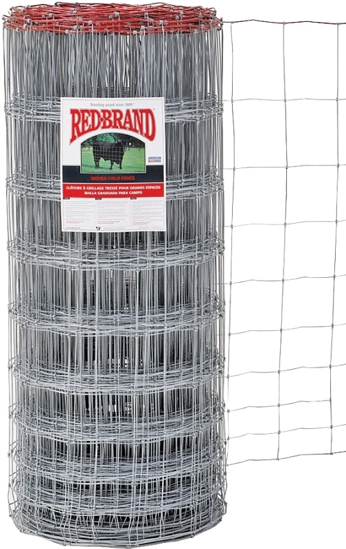 Red Brand 70207 Field Fence, 330 ft L, 47 in H, 12-1/2 Gauge, Steel, Galvanized