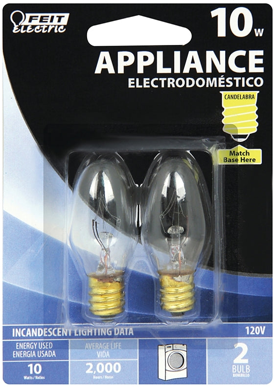 Feit Electric BP10C71/2/RP Incandescent Lamp, 10 W, Candelabra E12 Lamp Base, 63 Lumens, 2700 K Color Temp