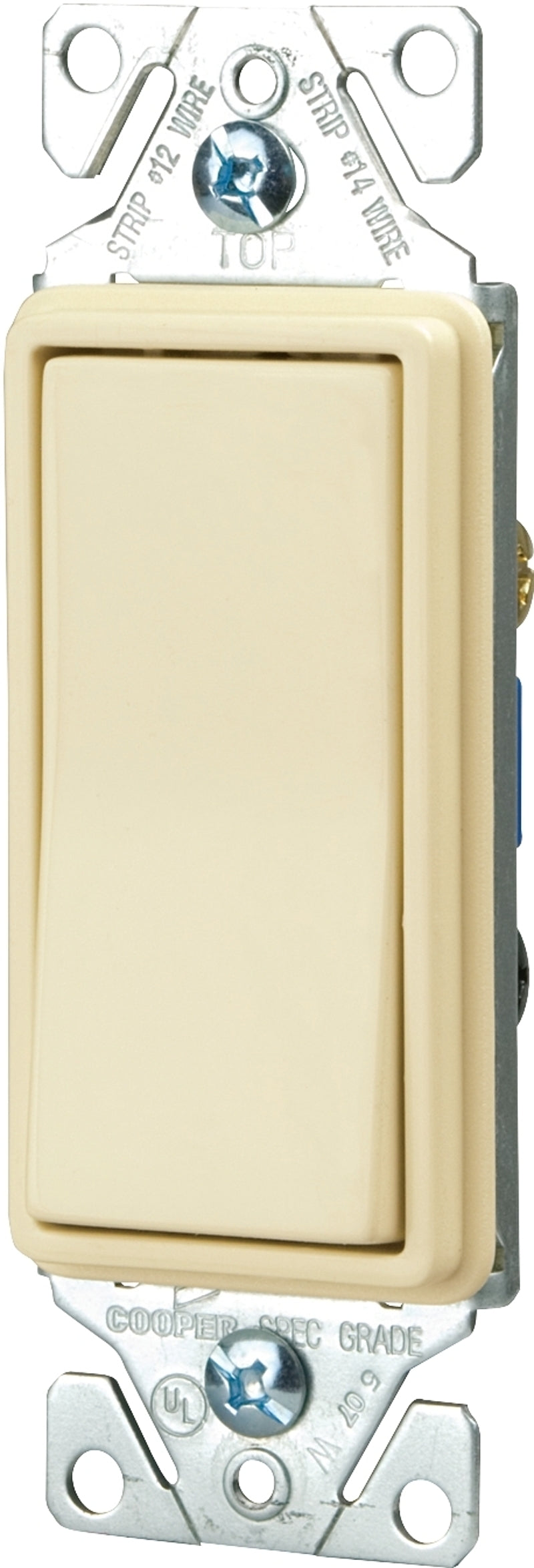 Eaton Wiring Devices 7500 Series 7503V-C Rocker Switch, 15 A, 120/277 V, 3-Way, Lead Wire Terminal, Ivory