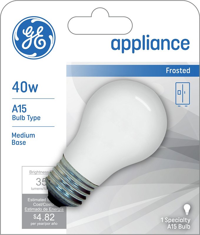 GE 27495 Ceiling Fan Bulb, 40 W, A15 Lamp, E26 Medium Lamp Base, 355 Lumens, 2700 K Color Temp, Frosted Light