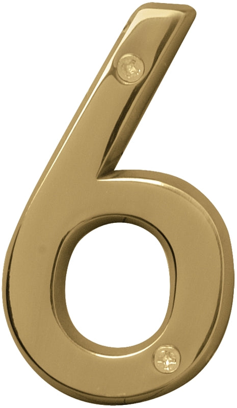Hy-Ko Prestige Series BR-42PB/6 House Number, Character: 6, 4 in H Character, Brass Character, Brass
