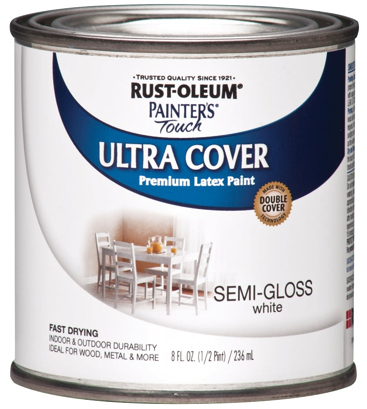 Painter's Touch Ultra Cover 1993730 Enamel Paint, Water Base, Semi-Gloss Sheen, White, 0.5 pt, Can