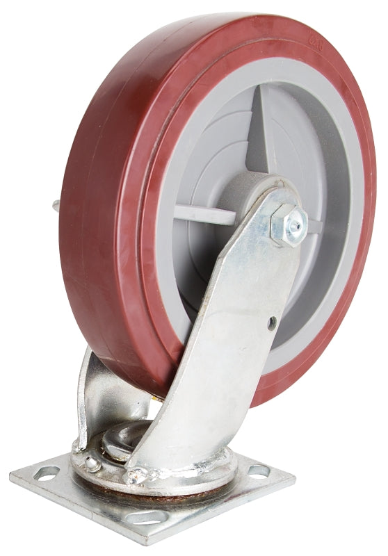 ProSource JC-P08 Swivel Caster, 8 in Dia Wheel, 2 in W Wheel, PU Wheel, Gray, 750 lb, Steel Housing Material