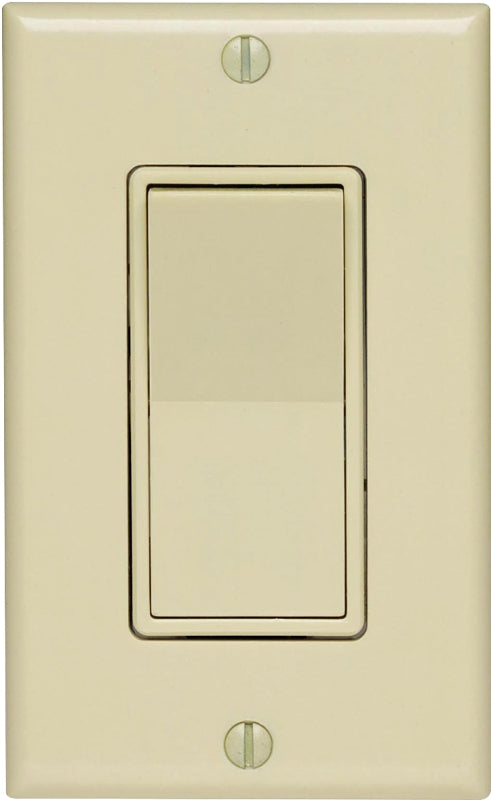 Decora C25-05671-02I Rocker Switch with Wallplate, 15 A, 120/277 V, SPST, Lead Wire Terminal, Ivory