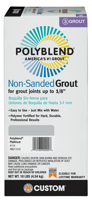 CUSTOM Polyblend PBG11510 Non-Sanded Grout, Powder, Characteristic, Platinum, 10 lb Box