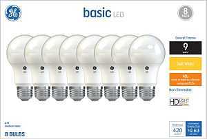 GE 37033 LED Light Bulb, A19 Lamp, 40 W Equivalent, E26 Medium Screw Lamp Base, No, Diffuse, Soft White