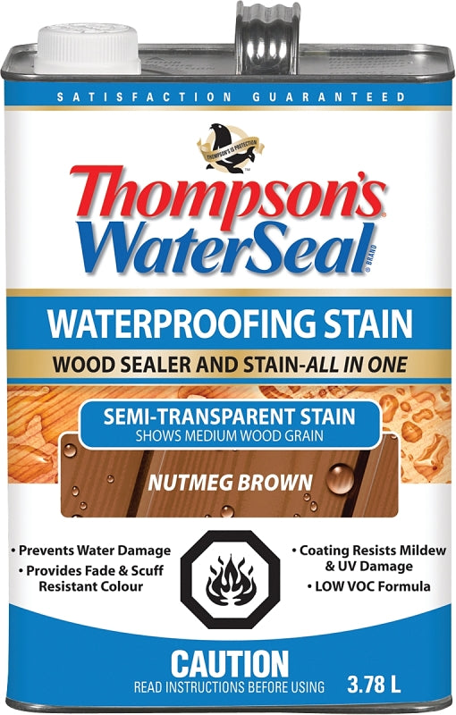 Thompson's WaterSeal THC017204-16 Wood Stain and Sealant, Semi-Transparent, Nutmeg Brown, 3.78 L
