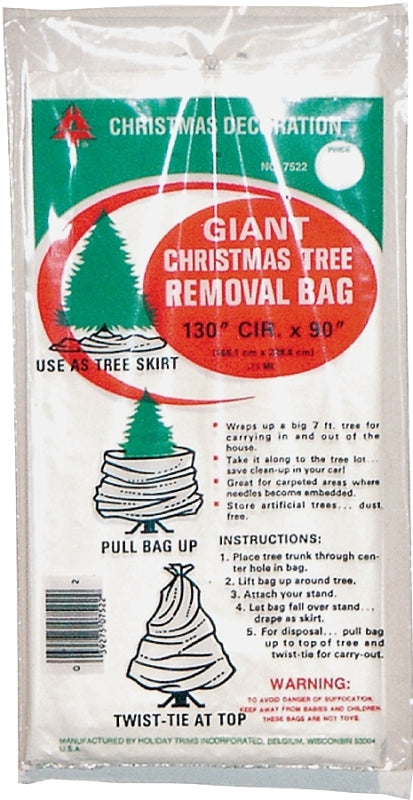 Holidaytrims 7522 Tree Removal Bag, 144 Cir x 90 in, 7 Tree ft Capacity, Poly Bag, White, .75 mm Thick