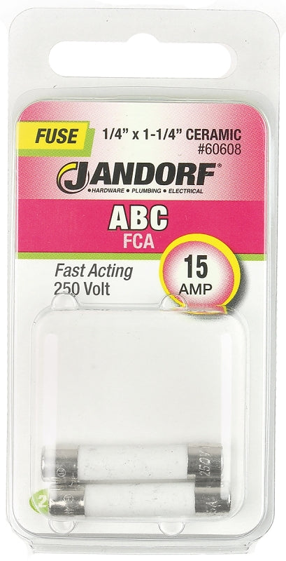 Jandorf 60608 Fast Acting Fuse, 15 A, 250 V, 750 A, 10 kA Interrupt, Ceramic Body