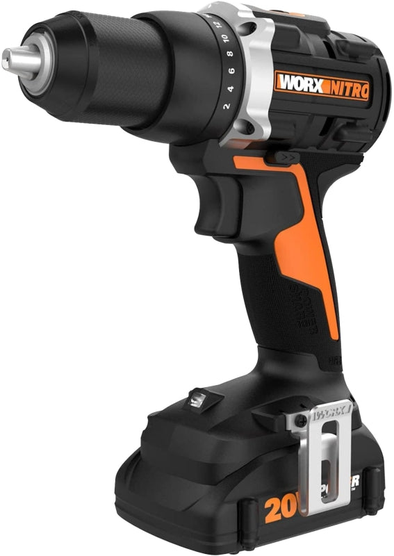 WORX Nitro WX102L Cordless Drill/Driver, Battery Included, 20 V, 2 Ah, 1/2 in Chuck, Ratcheting Chuck