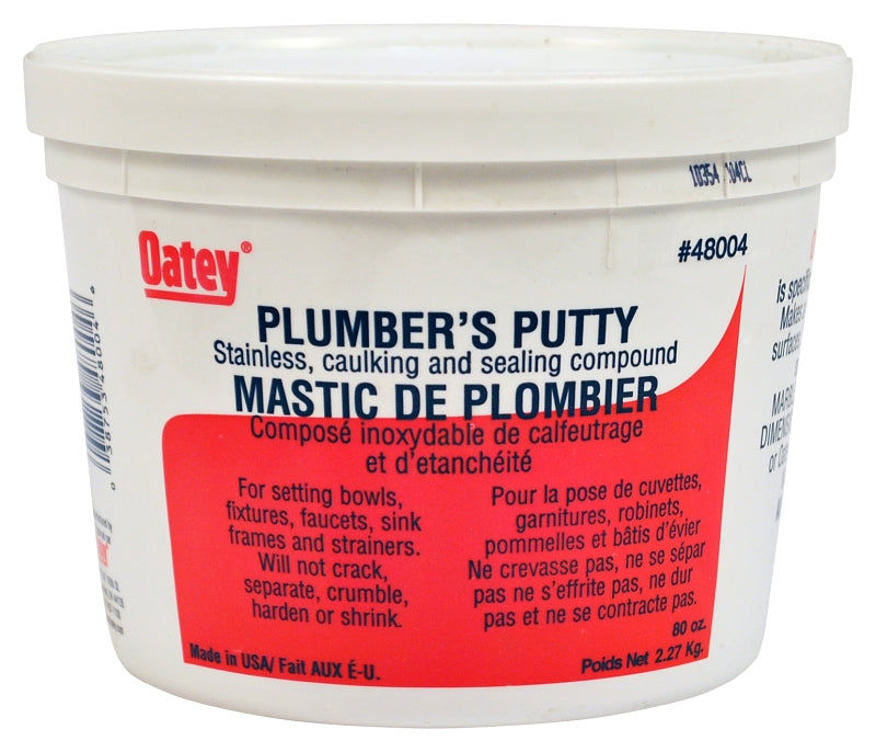 Oatey 48004 Plumbers Putty, Solid, Off-White, 2 kg Plastic Container