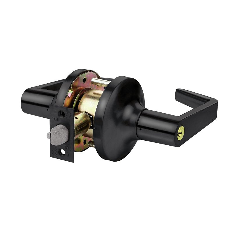 Tell Manufacturing LC2400 Series CL102905 Storeroom Lock, Lever Handle, Matte Black, Commercial, 2 Grade, C Keyway