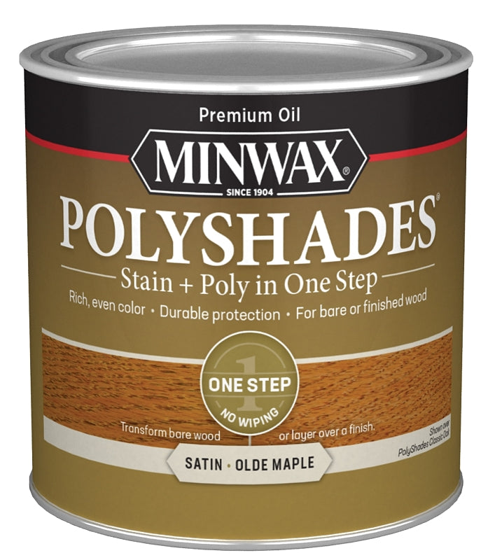 Minwax PolyShades 213304444 Wood Stain and Polyurethane, Satin, Olde Maple, Liquid, 0.5 pt, Can