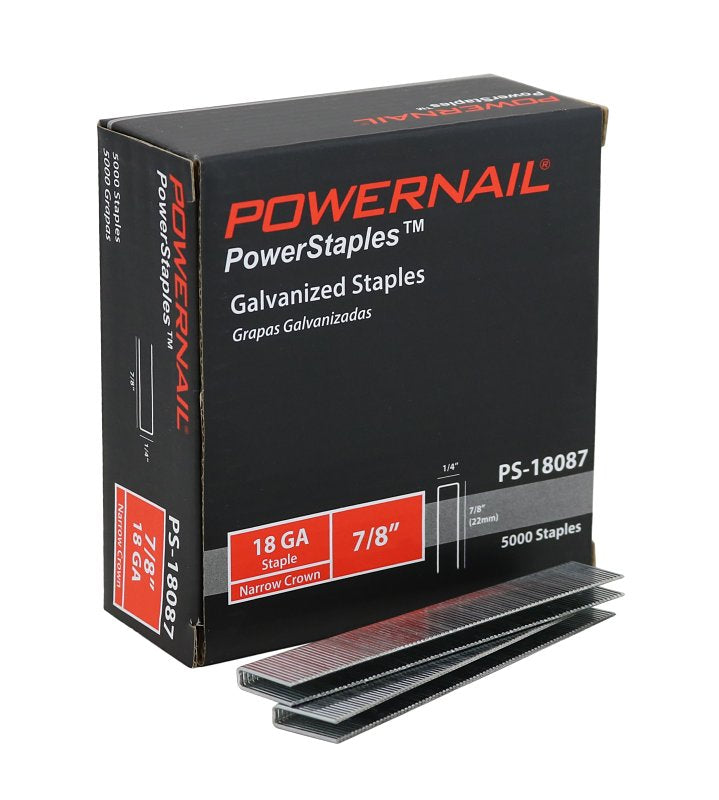 Powernail PowerStaples PS18087 Fine Wire Staple, 1/4 in W Crown, 7/8 in L Leg, 18 ga, Carbon Steel
