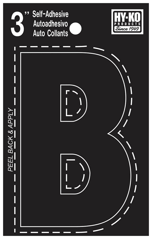 Hy-Ko 30400 Series 30412 Die-Cut Letter, Character: B, 3 in H Character, Black Character, Vinyl