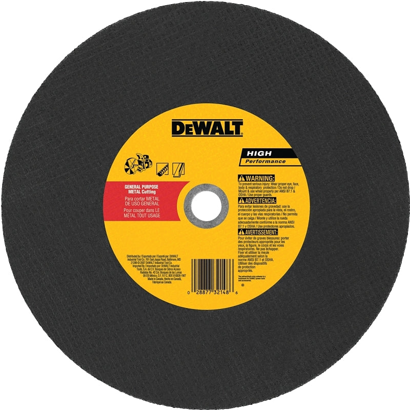 DeWALT DW8021 Cutting Wheel, 14 in Dia, 1/8 in Thick, 20 mm Arbor, Coarse, Aluminum Oxide Abrasive