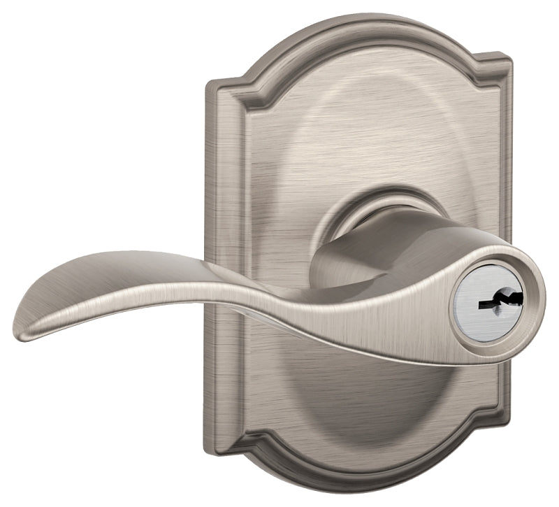 Schlage Accent Series F51A VACC619CAM Entry Door Handleset Lockset, Mechanical Lock, Satin Nickel, Lever Handle, Metal