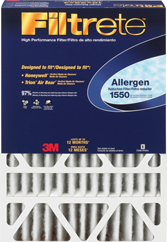 Filtrete DP02DC-4 Electrostatic Air Filter, 20 in L, 20 in W, 97 % Filter Efficiency, Pleated Fabric Filter Media