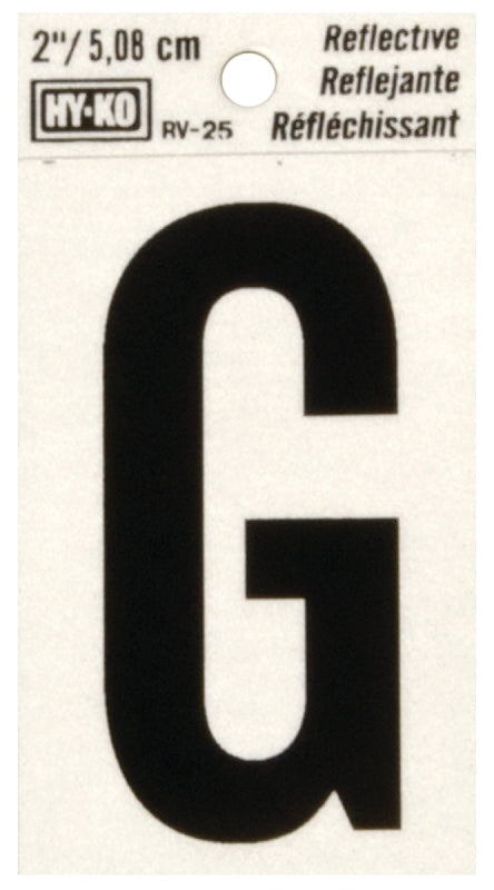 Hy-Ko RV-25/G Reflective Letter, Character: G, 2 in H Character, Black Character, Silver Background, Vinyl