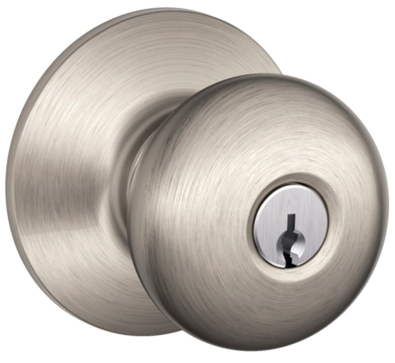 Schlage Plymouth Series F51A VPLY619 Entry Knob Set, Knob Handle, Satin Nickel, Metal, C Keyway, Residential, Yes