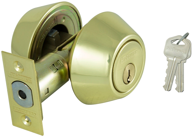 ProSource Deadbolt, 3 Grade, Polished Brass, 2-3/8 to 2-3/4 in Backset, KW1 Keyway