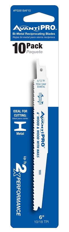 Avanti Pro PS0618AF10 Reciprocating Saw Blade, 2 in W, 6 in L, 10/18 TPI