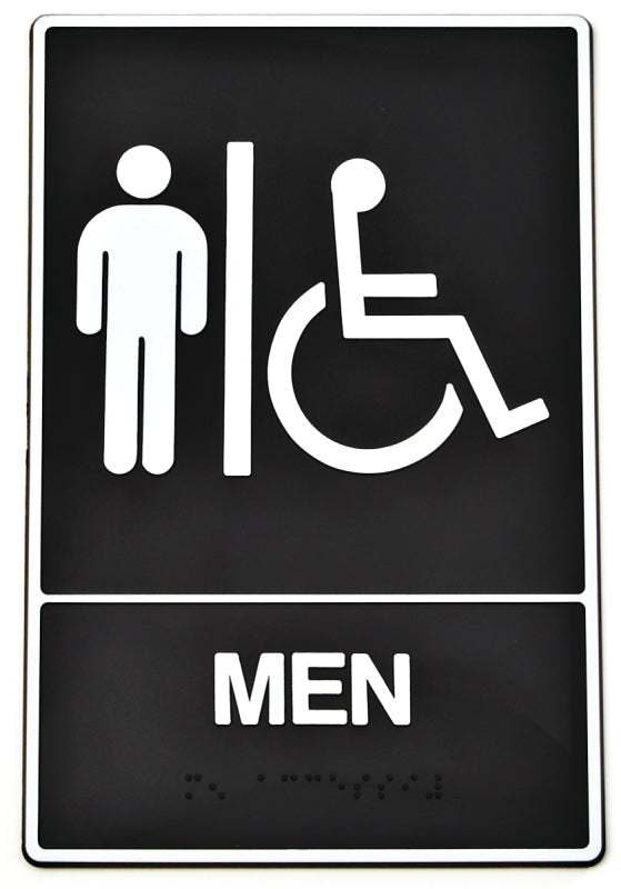 Hy-Ko DB-1 Graphic Sign, Rectangular, MEN, White Legend, Black Background, Plastic, 6 in W x 9 in H Dimensions
