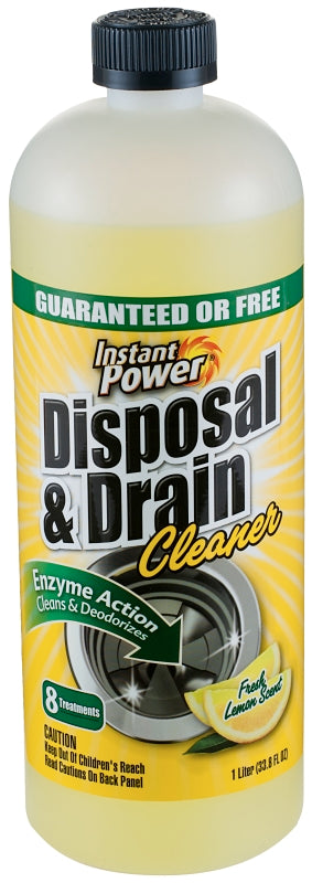 Instant Power 1501 Disposal and Drain Cleaner, 1 L, Liquid, Lemon, Yellow
