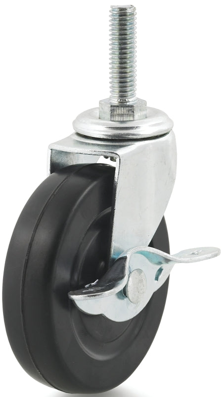 Dh Casters C-L30T2RSB Swivel Caster with Brake, 3 in Dia Wheel, 13/16 in W Wheel, Rubber Wheel, 110 lb