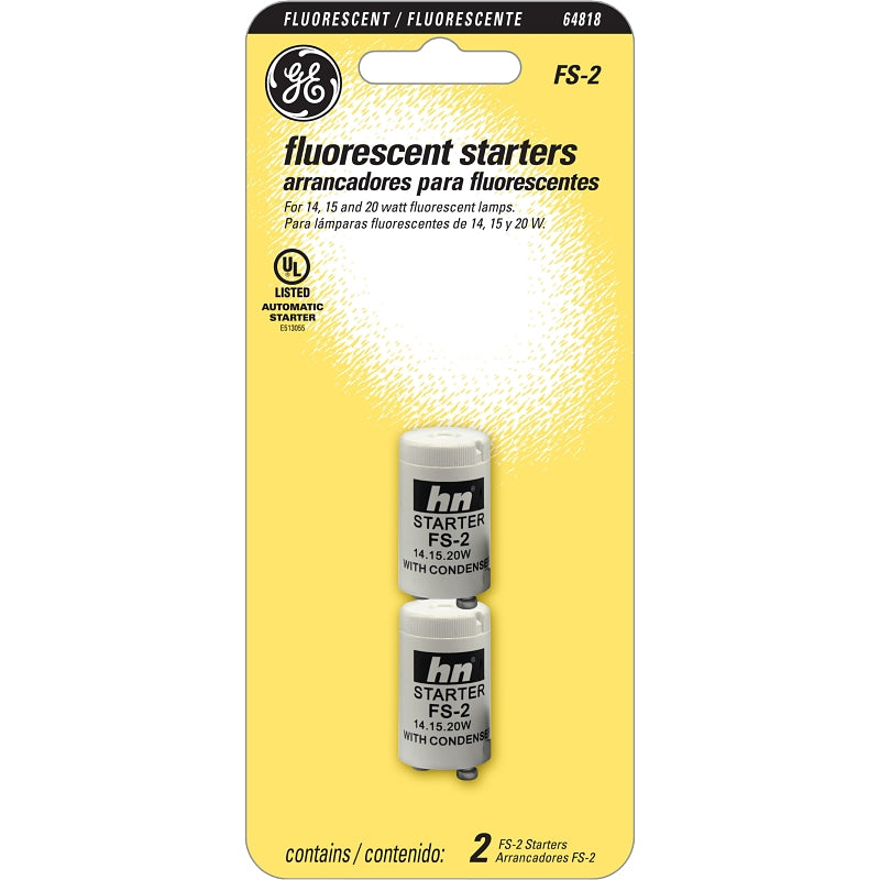 GE 64818 Fluorescent Starter, For: 14 W, 15 W, 20 W Fluorescent Lamps, 2 PK