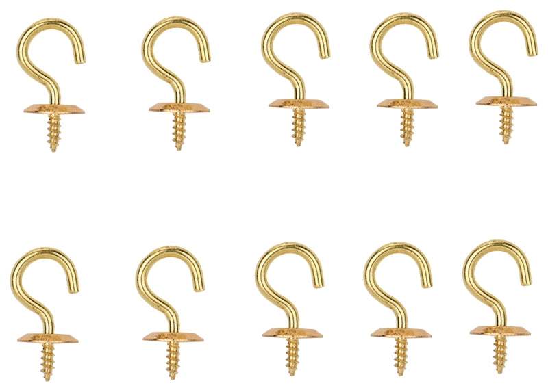 ProSource Cup Hook, 9/32 in Opening, 2.5 mm Thread, 7/8 in L, Brass, Brass