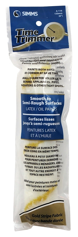 Time Trimmer Gold Stripe A-116 Mini Roller Refill, 15/32 in Thick Nap, 6 in L, Fabric Cover