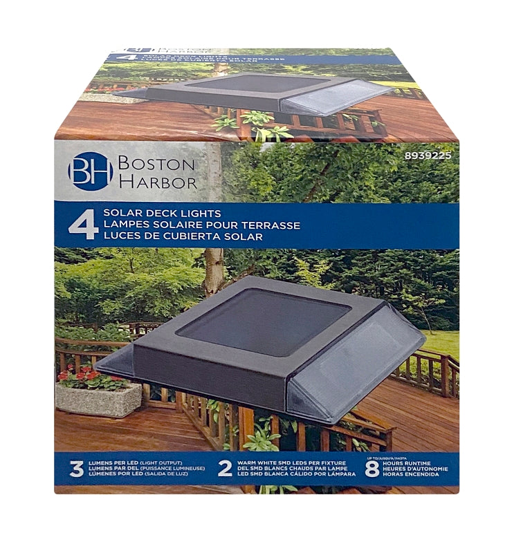Boston Harbor Solar Deck Light, Ni-Mh Battery, AA Battery, 2-Lamp, Stainless Steel and Plastic Fixture