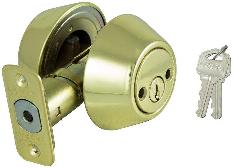 ProSource Deadbolt, 3 Grade, Polished Brass, 2-3/8 to 2-3/4 in Backset, KW1 Keyway