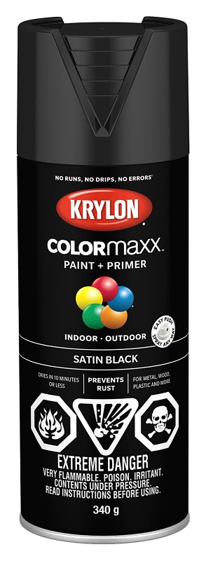 Krylon 455570007 Enamel Spray Paint, Satin, Black, 12 oz, Can