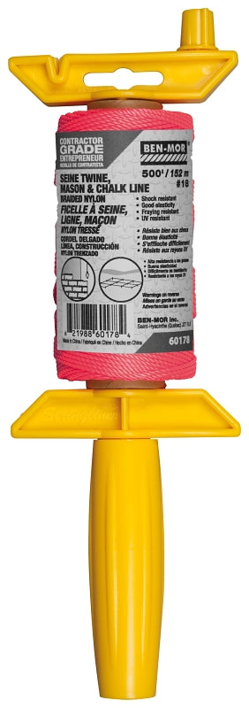 Ben-Mor 60178 Mason and Chalkline Twine, #18 Dia, 500 ft L, Nylon, Pink