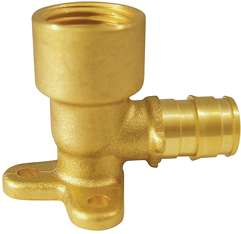 Apollo Valves ExpansionPEX Series EPXDEE12 Drop Ear Pipe Elbow, 1/2 in, Barb x FNPT, 90 deg Angle, Brass