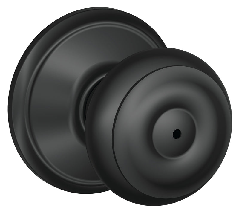 Schlage Georgian Series F40 GEO 622 Privacy Lockset, Round Design, Knob Handle, Matte Black, Metal, Yes