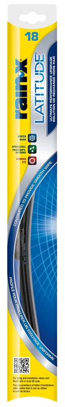 Rain-X Latitude 99818 Wiper Blade, Contoured Blade, 18 in L Blade, Metal/Rubber