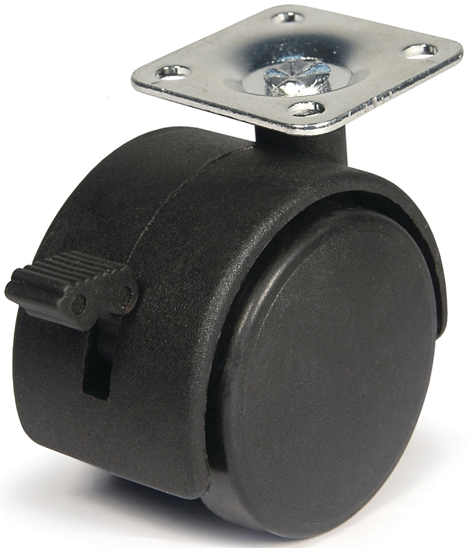 Dh Casters C-T20P1BKB Swivel Caster, 2 in Dia Wheel, Plastic Wheel, Black, 85 lb