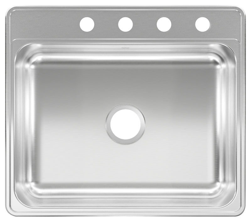 KINDRED CSLA2522-7-4N Kitchen Sink, 25 in OAW, 7 in OAD, 22 in OAH, Stainless Steel, Topmount/Drop-In Mounting, 1-Bowl